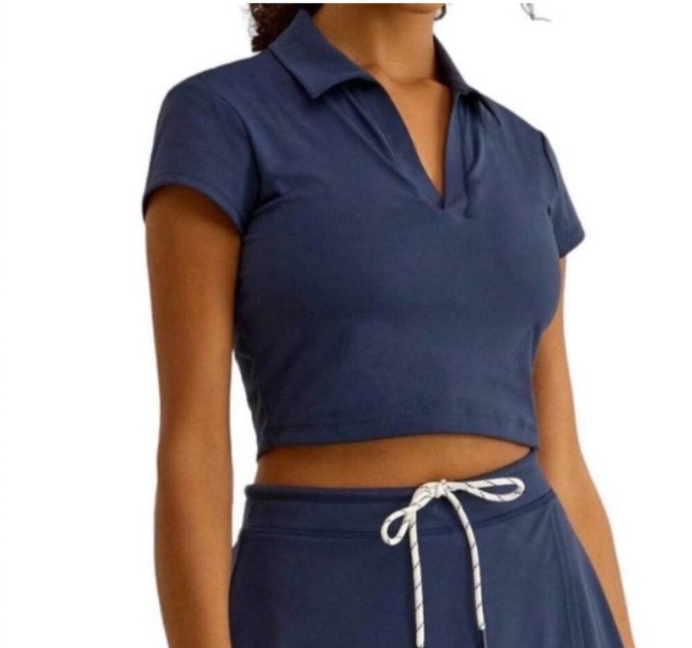 Z SUPPLY ACTIVE Cropped Fair Play Polo Top Size Extra Large NWT Navy Blue Gym